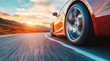 Sunset Drive: Luxury Sports Car on a Scenic Mountain Road