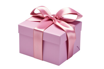 Obraz premium A square gift box tied with a wide satin ribbon, positioned to show the contrast between the matte paper and the glossy ribbon.