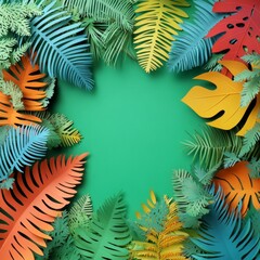 Naklejka premium A colorful paper leafy background with a green circle in the middle