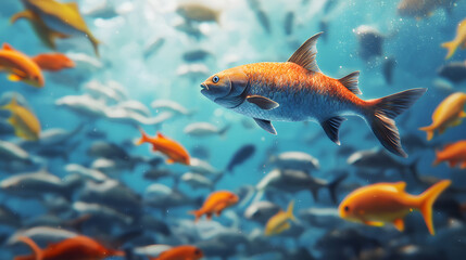 Naklejka premium Beneath the waves vibrant fish schooling in a coral reef underwater photography ocean environment marine life exploration