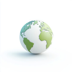 Fototapeta premium 3D globe icon featuring detailed continents in green and white, symbolizing environmental awareness and global unity