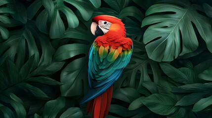 Obraz premium Colorful macaw parrot in lush tropical jungle wildlife photography vibrant greenery close-up view