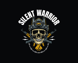 Silent warrior skull head illustration