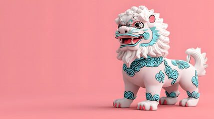 Ceramic lion sculpture art exhibit 3d model studio close-up cultural symbolism
