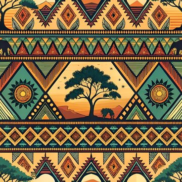 Ethnic Seamless Pattern with Geometric Tribal Elements for Vintage Textile Design Suitable for decorating wallpaper or fabric and various products.