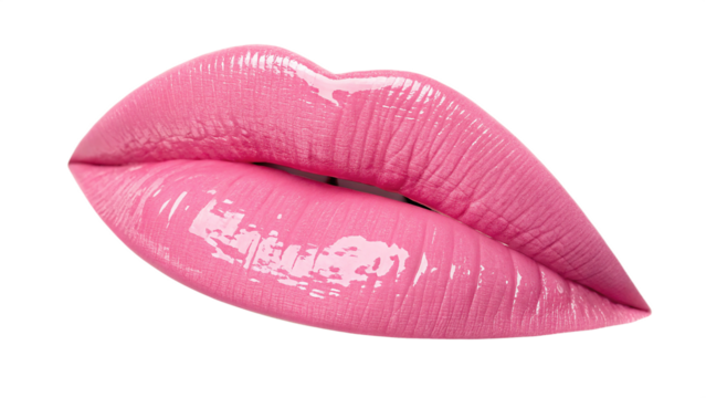 closeup of kiss mark vibrant glittery pink lip