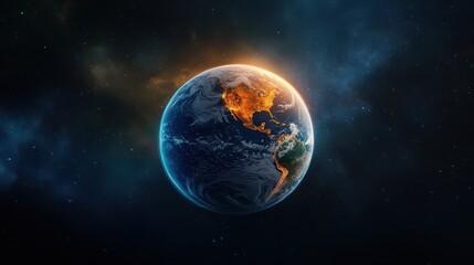 Obraz premium Research reveals trends for better marketing. Vibrant Earth surrounded by cosmic space and glowing atmosphere.