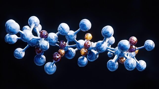 Molecular Structure of Glucagon-like Peptide 1, Hyper-realistic 3D Rendering, Diabetes Management, Chemical Bonds, Depth of Field, Soft Blue Light