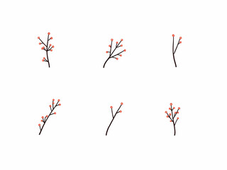 six simple red berry branch illustrations