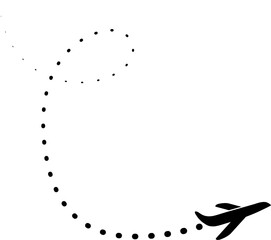 Plane flight path. Airplane flying dotted line