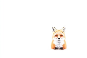 Obraz premium A solitary red fox sitting gracefully in a snowy landscape, showcasing its vibrant fur against a white backdrop