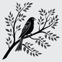 a-bird-perched-on-a-branch image silhouette vector art and illustration