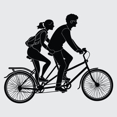 A-couple-riding-a-tandem-bicycle image silhouette vector art and illustration