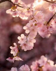 Obraz premium 風に揺れる桜の花びらの動きが美しい瞬間