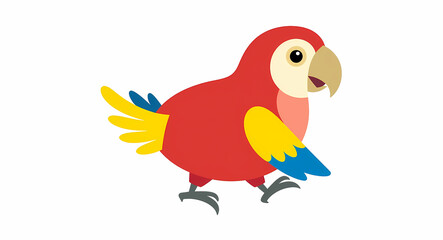cheerful cartoon parrot in bright red yellow and blue colors
