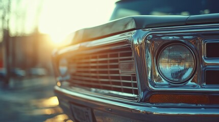 Fototapeta premium Classic Car at Sunset: A Nostalgic Drive