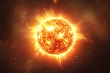 Obraz premium Discovering the stunning beauty of the sun’s corona with swirling plasma ejections and solar flares illuminating the dark cosmos. Generative AI
