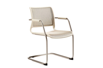 Fototapeta premium Minimalist chair with a metal frame and mesh backrest, offering a lightweight and breathable design for modern interiors