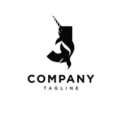 Letter J Narwhals Logo Icon Vector