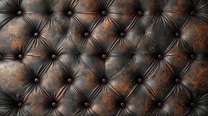 Fototapeta premium Vintage Brown Leather Upholstery Texture: Close-Up of Distressed Diamond-Tufting Pattern