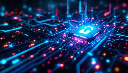 Fototapeta premium A close-up view of a circuit board with a central CPU chip