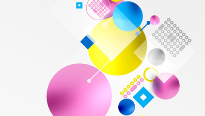 Minimalistic abstract vector design, layered geometric shapes circles, squares, and triangles with soft pastel gradients and semi-transparent effects. Perfect for contemporary use