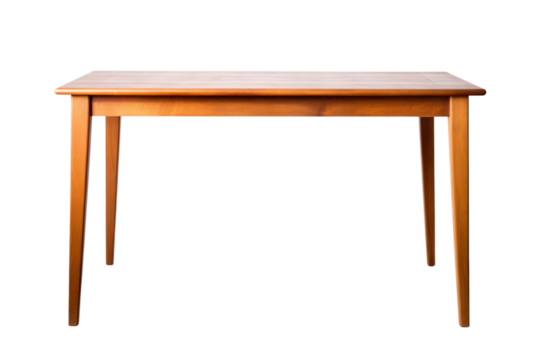 Simple rectangular wooden table with a smooth finish and tapered legs, perfect for a home office or workspace.