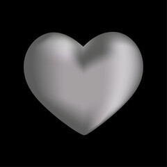 silver heart on black background romantic icon love symbol vector
