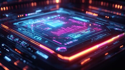 Obraz premium Neon Glowing Futuristic Technology Interface