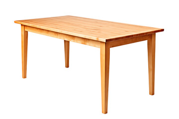 Wooden dining table with a natural finish, featuring four legs and smooth edges, perfect for a modern kitchen or dining room.