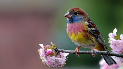 Colorful bird perched on branch nature scene wildlife photography blossoming environment close-up view vibrant concept