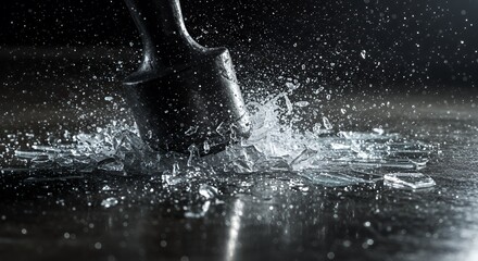 Obraz premium A dark mallet shattering ice into many pieces