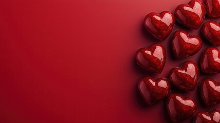 Glossy Red Hearts on a Vibrant Red Background Valentine Day card and gift design Minimalist romantic home prints Social media content for love Romantic Red Living Room with Heart Art Canvas