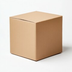 Square cardboard box isolated on white background.