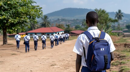 Students Walking to School in a Rural African Village