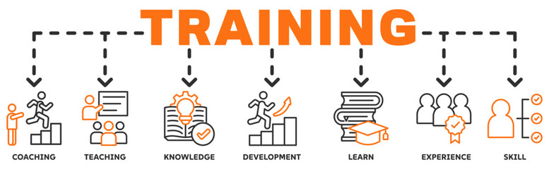 Training banner web icon vector illustration concept with icon of coaching, teaching, knowledge, development, learn, experience, skill