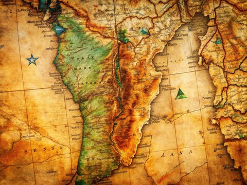 A historical, biblical map of Israel: aged paper texture, panoramic view, detailing Jerusalem and the ancient landscape.