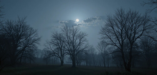 Moonlit Night: Trees bathed in the soft glow of moonlight, with a peaceful and calming nighttime scene.
