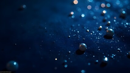 Luxurious Navy Velvet Background Scattered Pearls and Glowing Light Spots