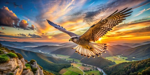 AI art: A majestic bird of prey dominates the sky, freedom and beauty rendered in stunning drone photography.