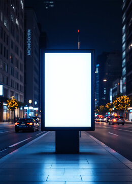 Digital city billboard with a blank white vertical design.