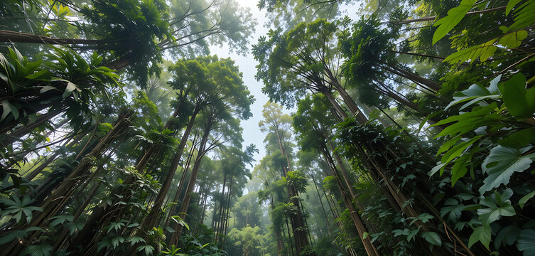Jungle Canopy: A view from the jungle floor looking up at the dense canopy of trees.