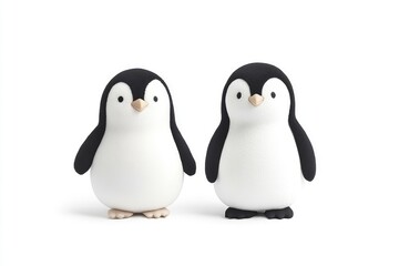 Obraz premium Two adorable cartoon penguins standing side by side, showcasing playful expressions against a simple background