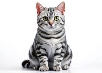Obraz premium AI-crafted panoramic portrait of a stunning silver tabby American Shorthair cat.