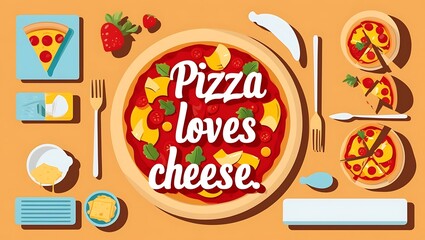 Pizza Loves Cheese A Delicious Food Illustration