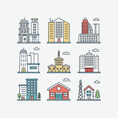 Fototapeta premium Clean Minimal Building Icon Set - Sleek and Modern Design