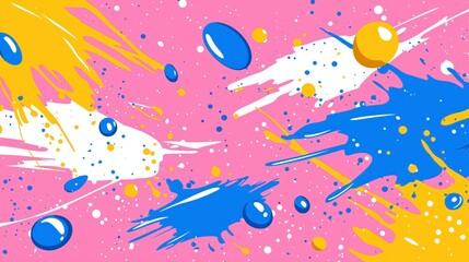 Colorful Abstract Splash Art with Bright Blue, Yellow, and White Paint Shapes