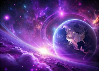 Obraz premium AI-generated digital art: a vibrant purple metaverse, cosmic fantasy, nebula, abstract innovation.