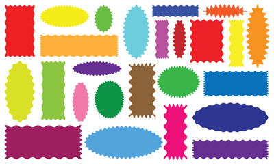 Zig zag Wavy Edge Rectangle, Vector Jagged Geometric Shapes. Oval, Circle Stickers Set. Abstract Elements for Frame, Stamp, Template, Promo Design, Web Design and Social, Vector EPS 10