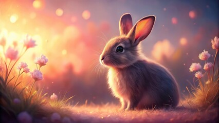 AI-generated watercolor art: a delicate pink bunny silhouette.